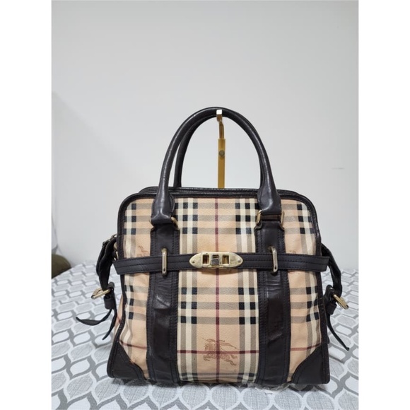Authentic Burberry Haymarket Check Portrait Minford Tote Bag Beige/Chocolate Bro - Picture 1 of 16